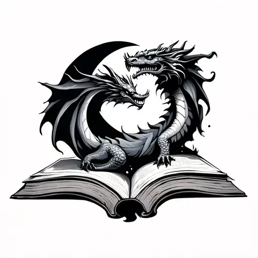 Books With A Dragon And Moon Surrounded