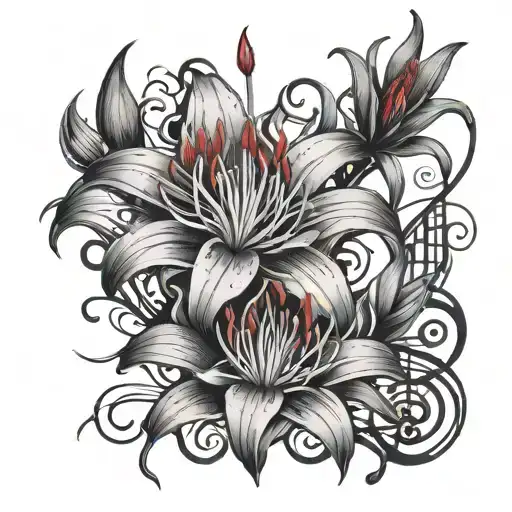 Red Spider Lily Flowers With Music Notes Around It