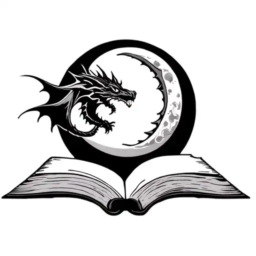 Books With A Dragon And Moon Surrounded