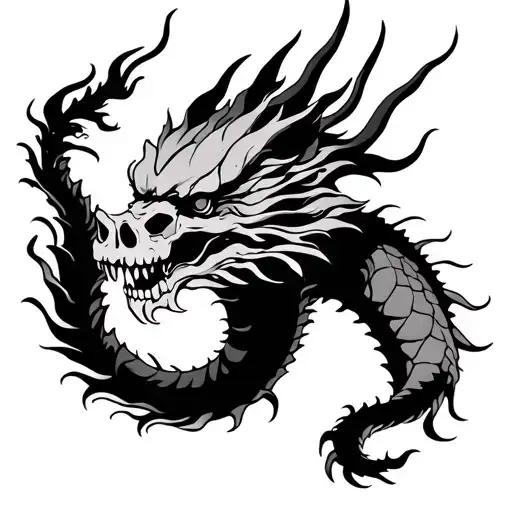 Chinese Dragon With Skulls Surrounded
