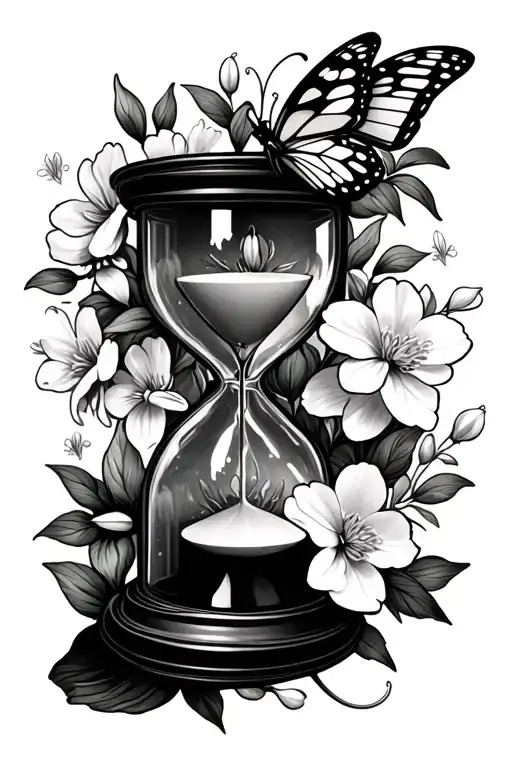 Hourglass And Butterfly With Snowdrop Flower Carnations Daffodils And Cherry Blossoms