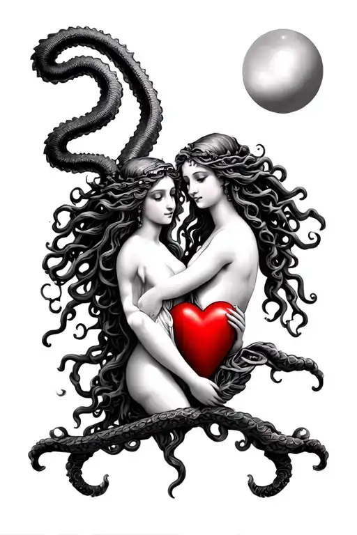 Medusa And Aphrodite Holding A Heart