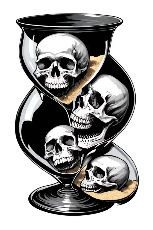Skulls In A Hour Glass With Sand