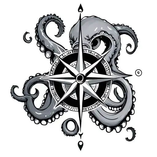 Kraken Hugging Compass Rose