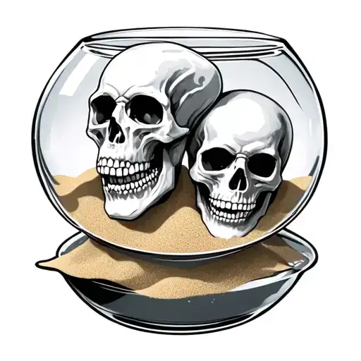 Skulls In A Hour Glass With Sand