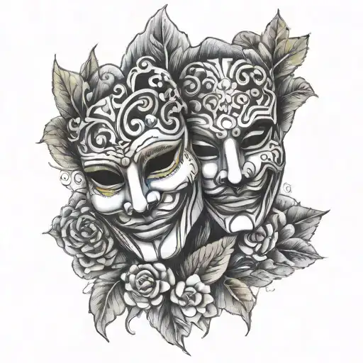 Comedy And Tragedy Mask Merged With Elements Of Nature