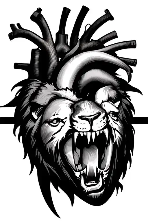 Human Heart With A Roaring Lion Superimposed
