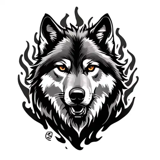Wolf Tattoo With Fire Fighter Theme Around It