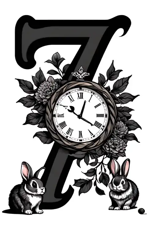 Nupe Tattoo With Number 7 & Clock & Bunny