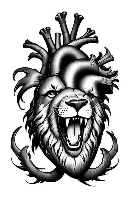 Human Heart With A Growling Lion Superimposed