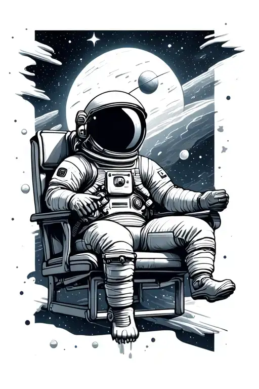 Astronaut Sitting On A Chair Flying Through Space