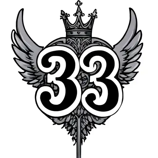 Number 33 With Wings And Crown