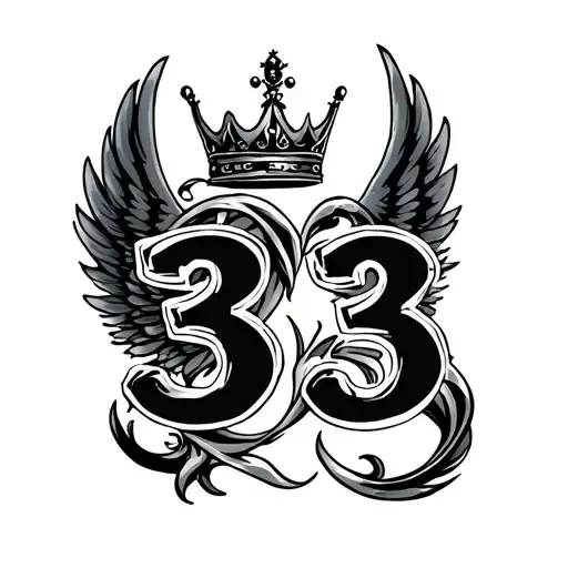 Number 33 With Wings On Side And Crown