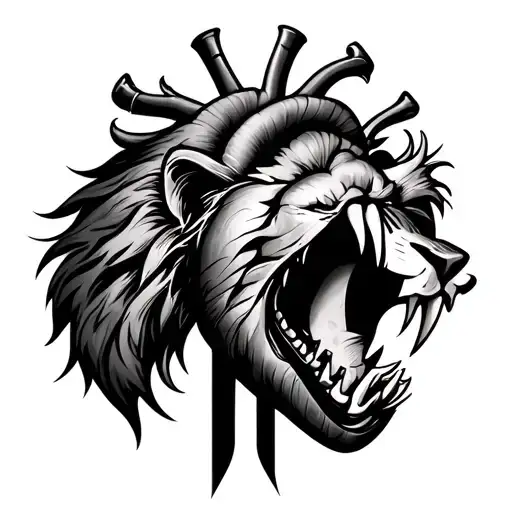 Human Heart With A Lion Showing Teeth Superimposed