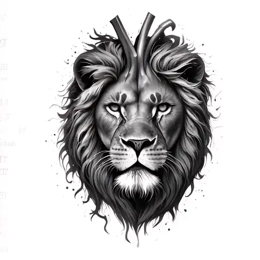 A Realistic Human Heart Superimposed With A Lion