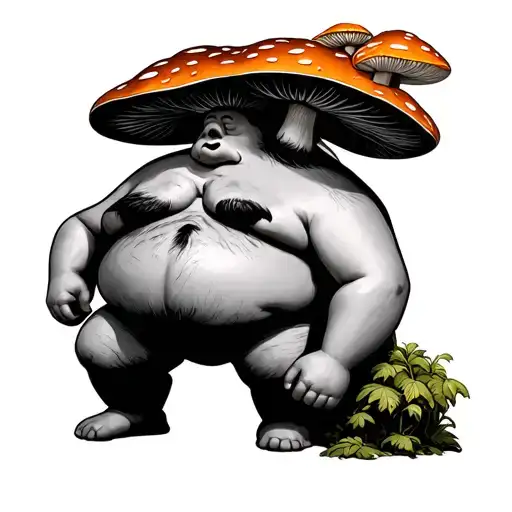 Fat Guy With Mushroom Coming Out Of Head