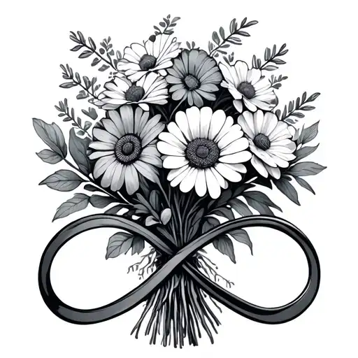 August September February June April Birth Flowers Tied Into A Bouquet With Infinity Symbol As Stem