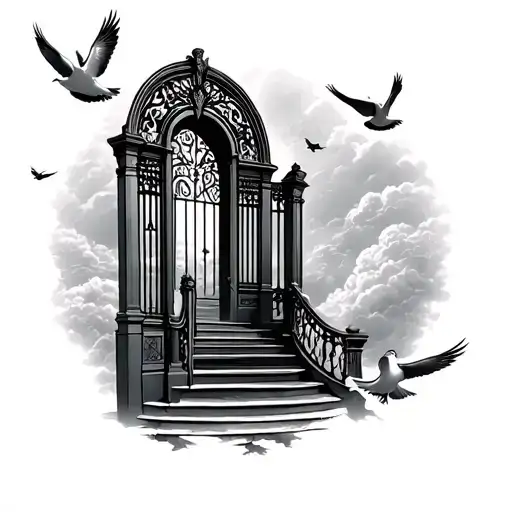 Stairway To Heaven Gates Doves Flying