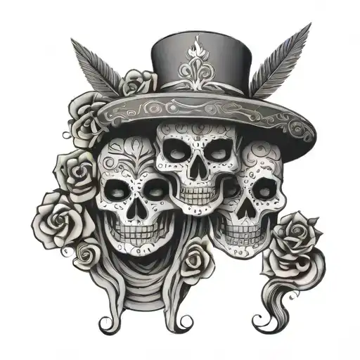 Greek Theatre Masks In A Mexican Day Of The Dead Style