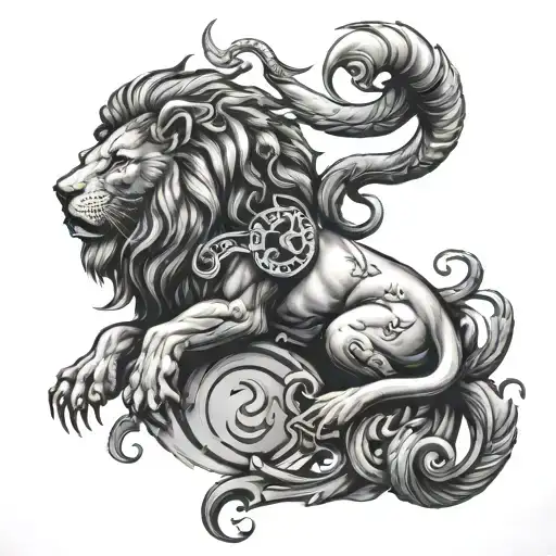Lion With A Scorpion Tail Holding Up A Libra Zodiac Sign