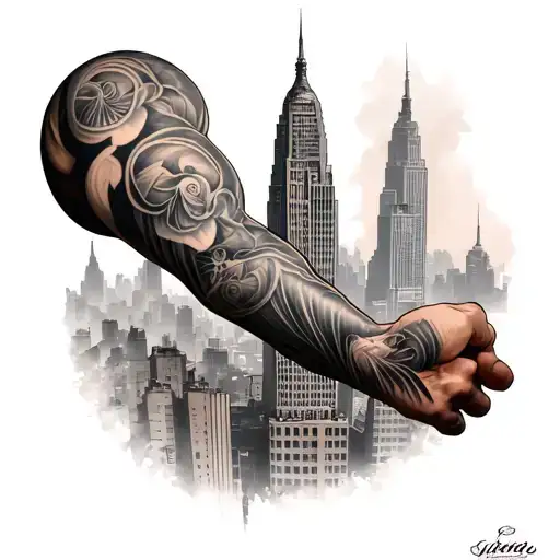 Skyscraper Twisting Around Entire Arm Sleeve