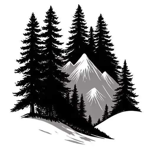 Mountains And Pine Trees