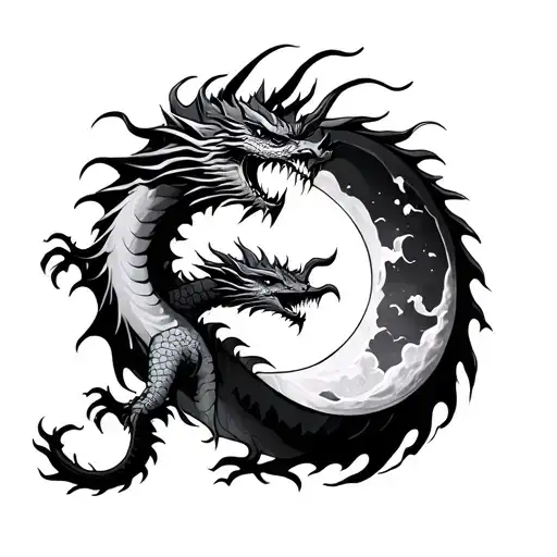Dragon With A Moon Merging Together