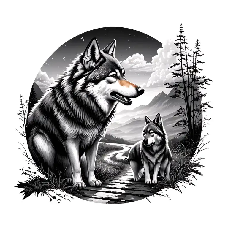 Road In Life Growing Wolf Howling Child Growing Together