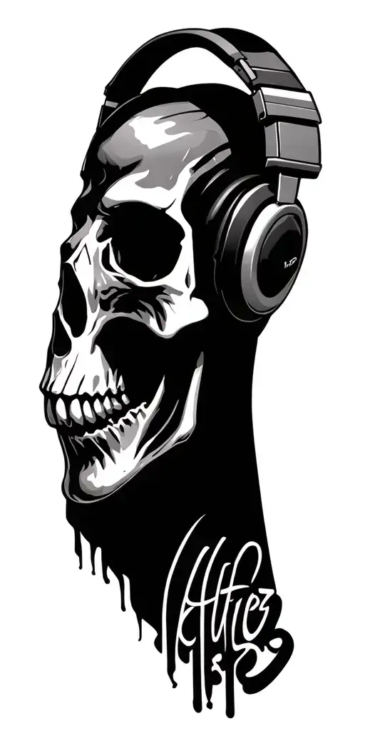 Word Sidewayzz Skull Wearing Headphones