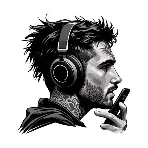 A Man With Headphones On His Phone