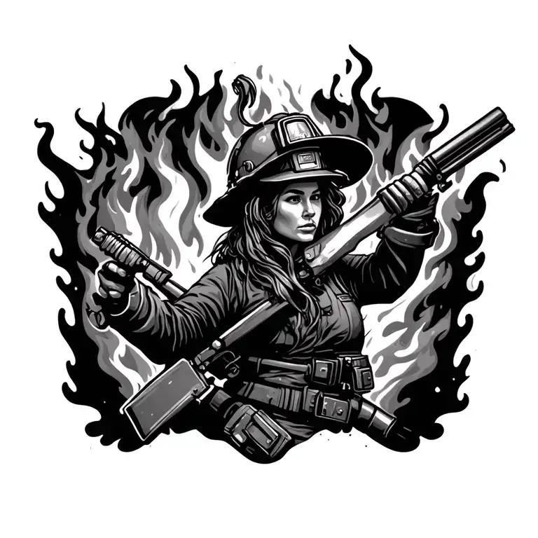 Lady Wildland Firefighter Battling Flames