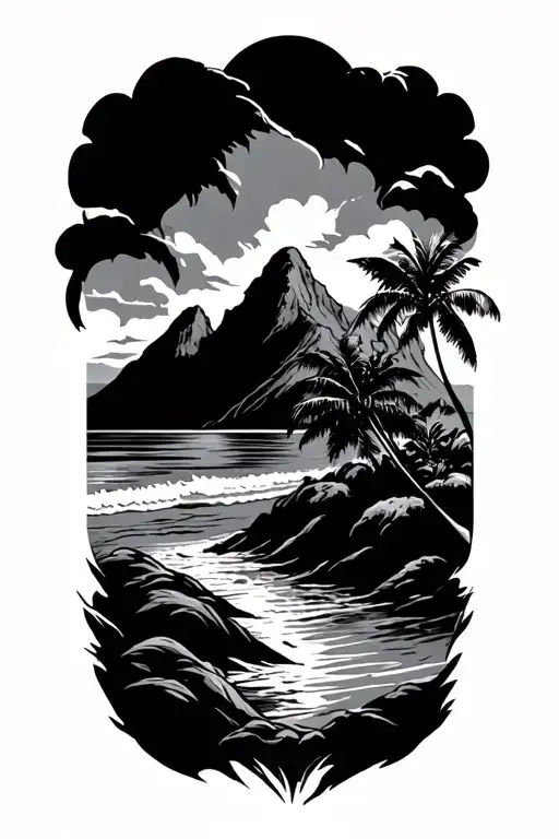 Haitian Beache And Mountain