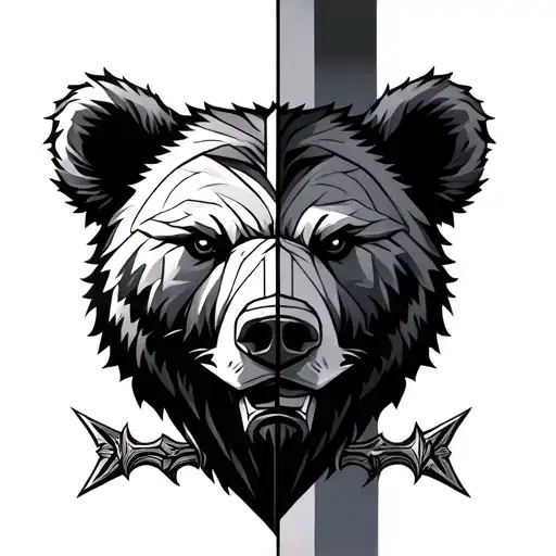 Geometric To Real Bear Head Divided By Excalibur Sword