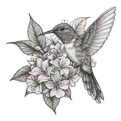 Hydrangea And Hummingbird Hovering