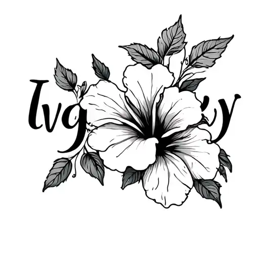 The Name Ivy In Cursive With Hibiscus Flowers Small Design