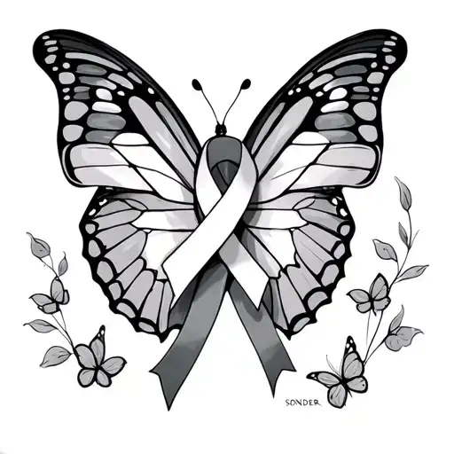 Butterfly Tattoo But As The Body It Has The Cancer Ribbon With The Word Sonder In It