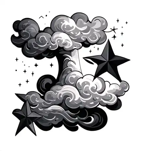 Neck Tattoo Clouds And Stars