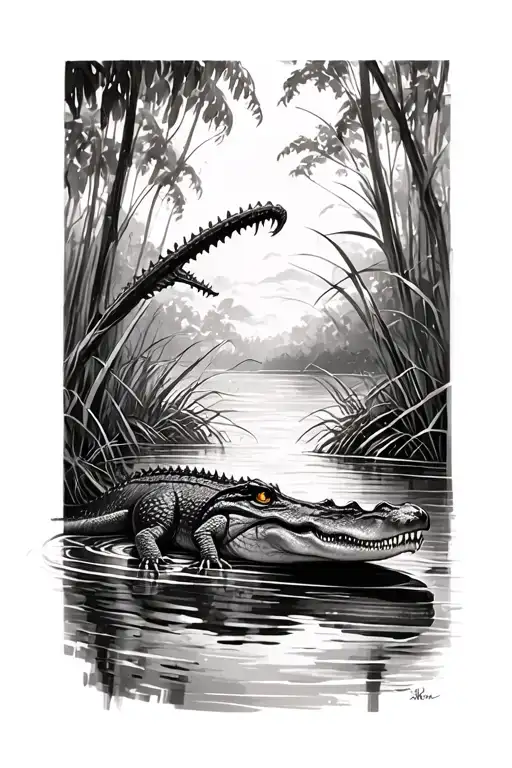 Bayou With Alligator