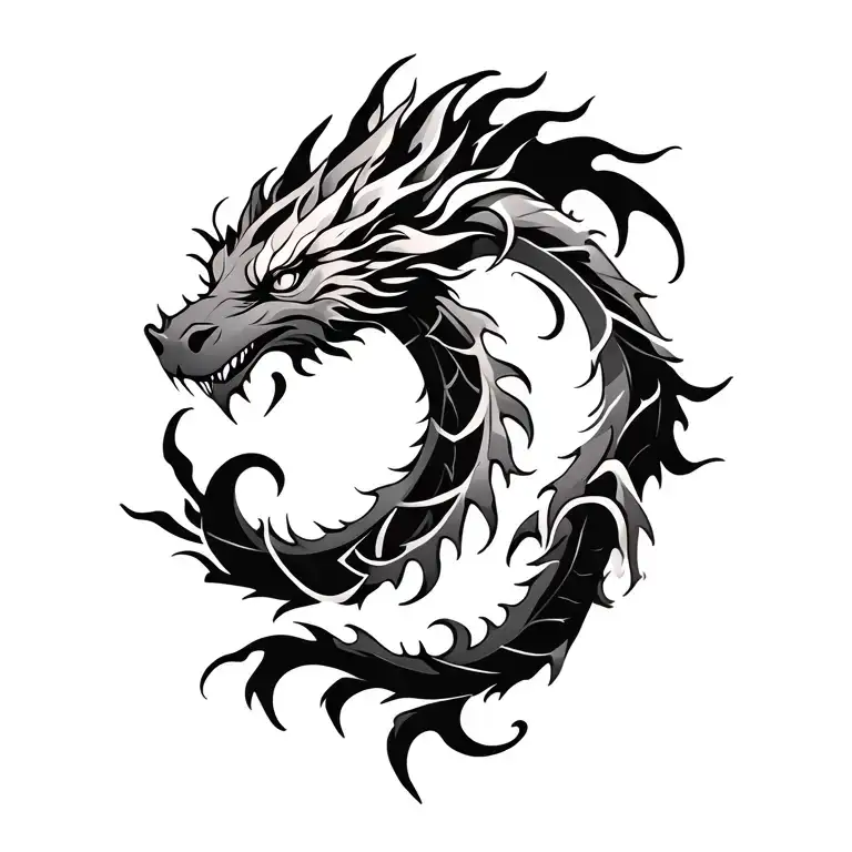 Tribal Sun With Dragon