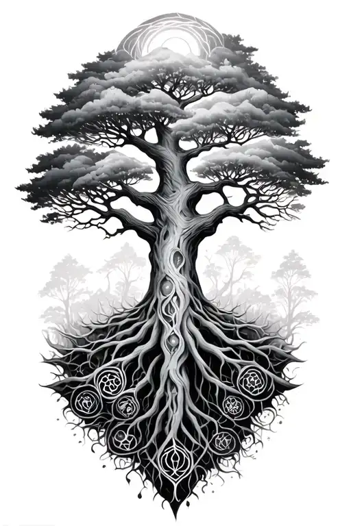 Tree Of Yggdrasil With Each Branch Having A Different Environment On Forearm