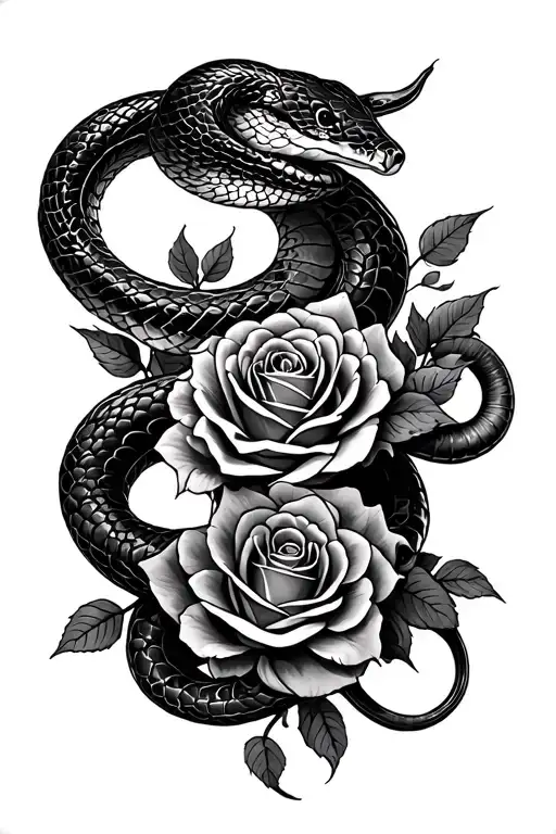 Snake And Roses Intertwined