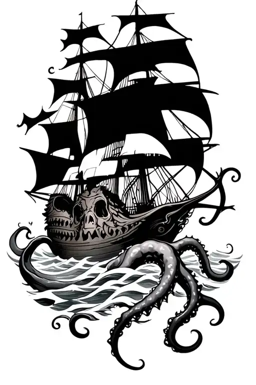Ocean With Pirate Ship And Kraken