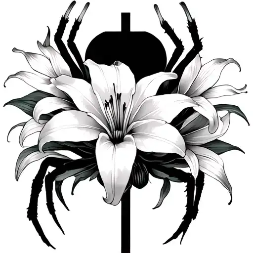 Spider Lily Flowers And In The Center With Cross Surrounded