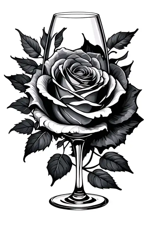 Wine Glass And Rose Intertwined