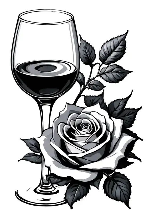 Wine Glass And Rose Intertwined Small