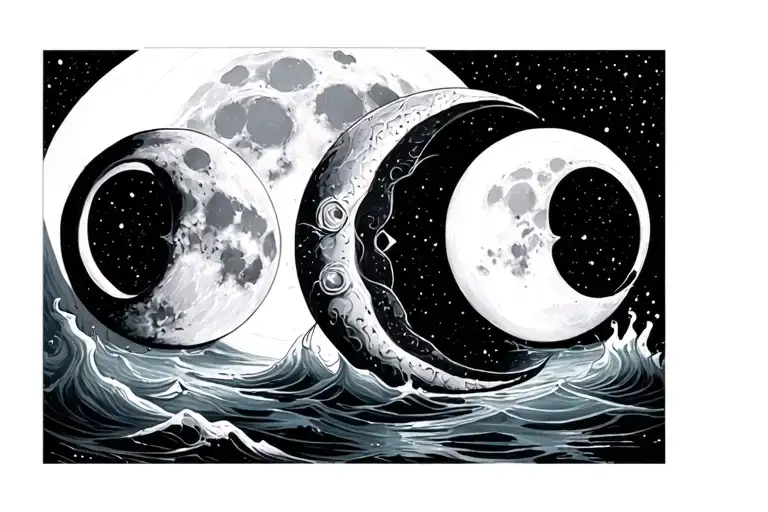 Triple Moon Symbol With Water In The Full Moon