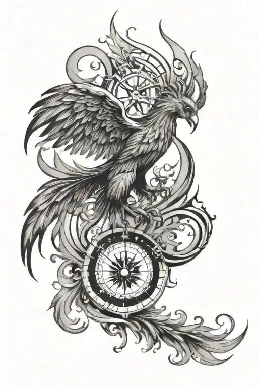Rising Phoenix With Nautical Compass