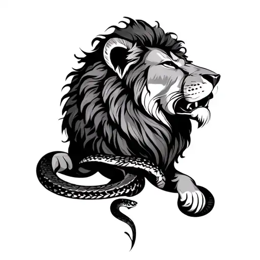 A Lion With A Snake