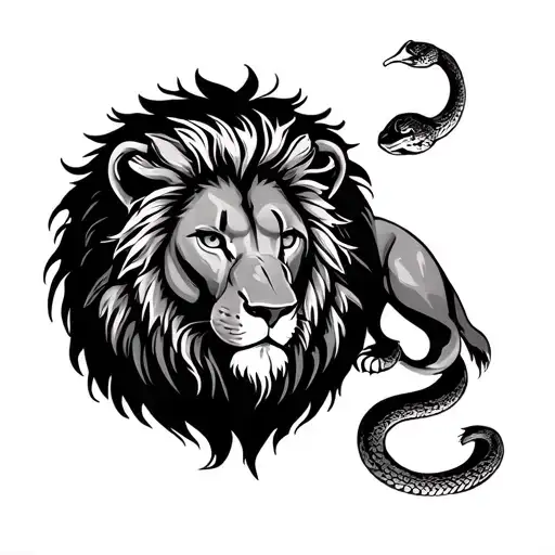 A Lion With A Snake