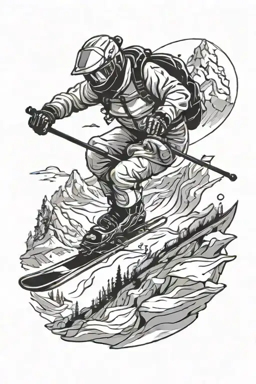 Alone Free Ride Skier In Minimalistic Style